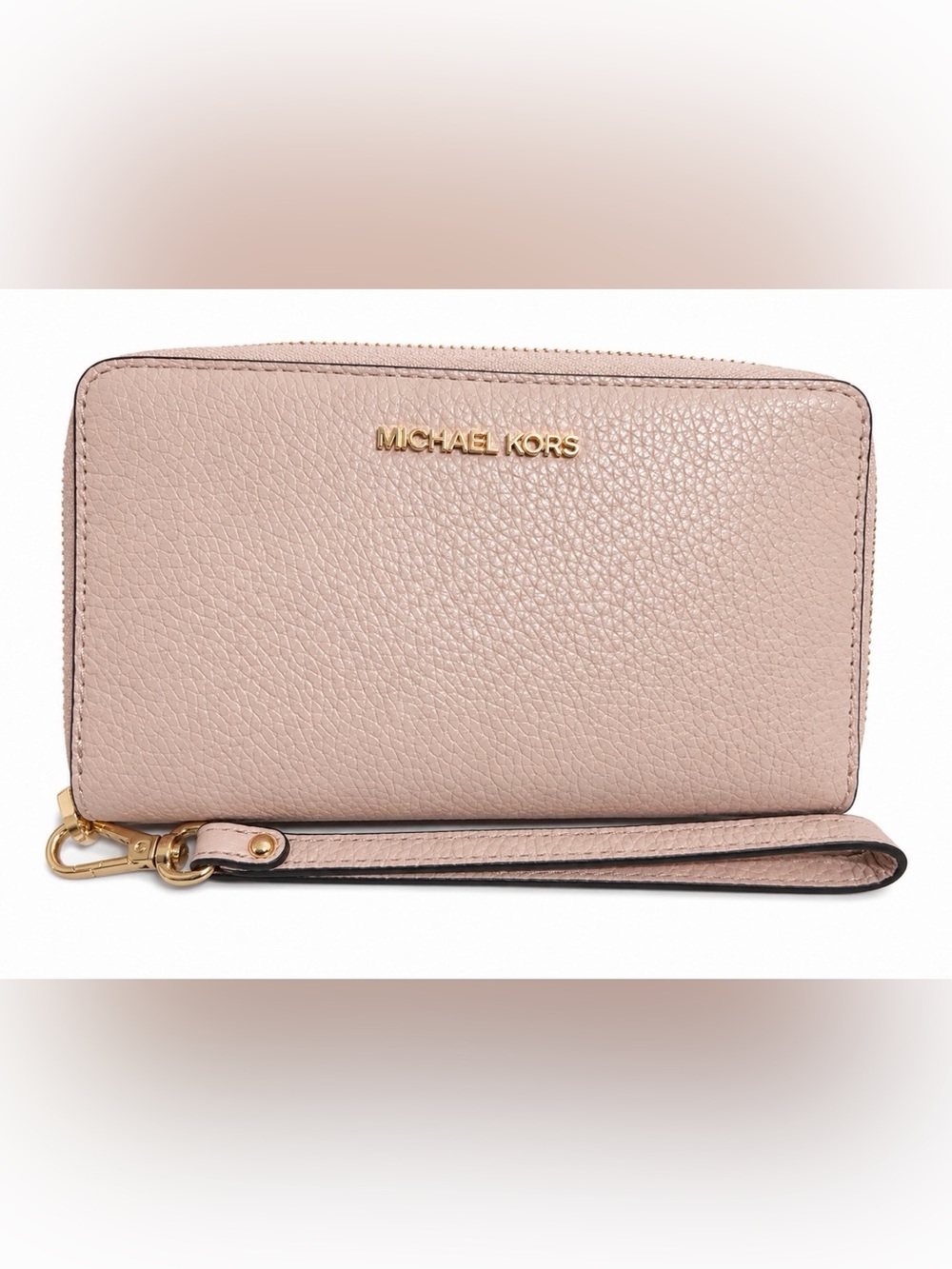 Michael Kors Blush Pebbled Leather Wristlet with Gold Logo